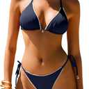 ANRABESS Women's Triangle Bikini Sets Sexy Halter String Two Piece Swimsuits Tie Lace Trim Bathing Suit Trendy Beach Swimwear, Medium