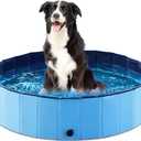 Jasonwell Foldable Dog Pool Collapsible Hard Plastic Dog Swimming Pool Portable Kiddie Pool Pet Pool Doggie Wading Pool Bath Tub for Puppy Small Medium Large Dogs Cats and Kids 32" (Plastic Board Blue)