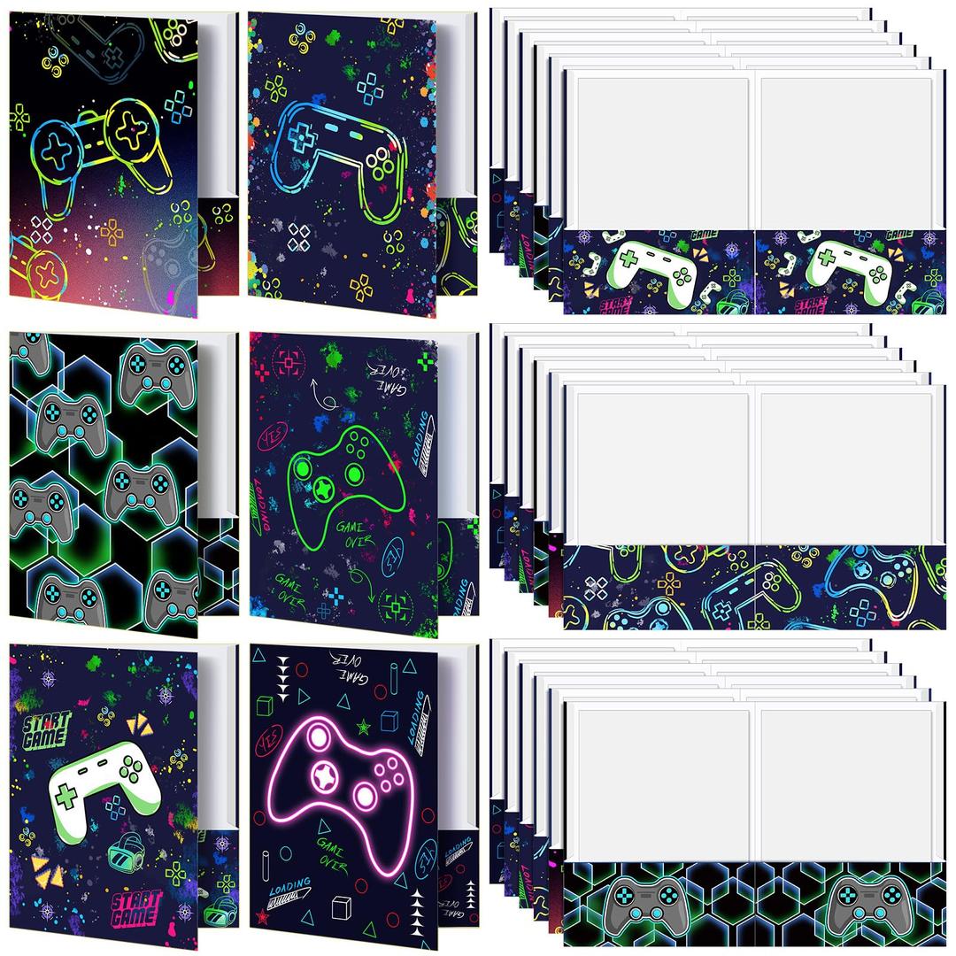 Kosiz 12 Pcs 9x12 Boy Video Game 2 Pocket Folder, Cute Take Home File Classwork Bulk Kid Student Homework Paper File Folder for School Classwork Office Home Classroom Teacher Business Party Supply