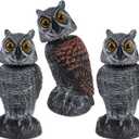 Hausse 3 Pack Bird Scarecrow Fake Owl Decoy Sculpture, Rotating Head Plastic Owl Bird Deterrents, 10.6 Inch Height Nature Enemy Horned Pest Repellent for Outdoor Garden Yard