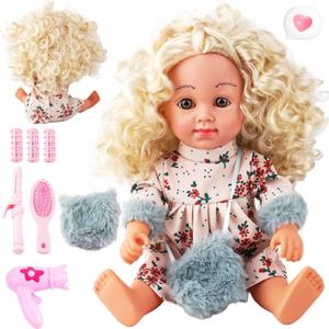 Baby Doll - SMIESSKIDDO 12" Interactive Baby Dolls with Hair Care Set & Sounds - Soft PVC Talking Babies Doll Toy Gift for Girls 2-6 Years (Comb, Mirror, Dryer, Rollers Included)
