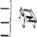 NovelBee Foldable Stainless Steel 3 Steps Ladder Stern Mount w Rubber Grips for Marine Boat Yacht (3 Steps:2+1 Steps)