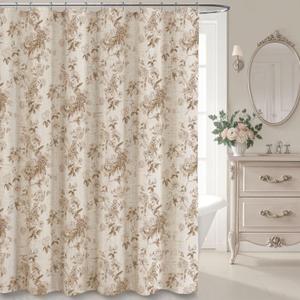 NDDYCU Beige Floral Vintage Shower Curtain,Cottage core Linen Shower Curtains for Bathroom,72Wx72H