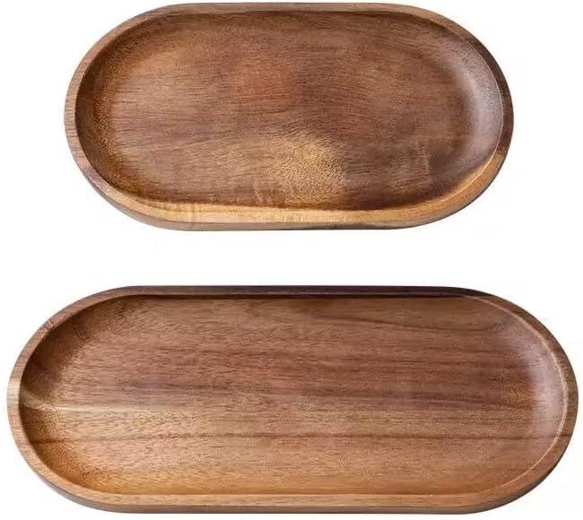 2 Pack Solid Wood Serving Platters and Trays of Natural Wood with Edge, Rectangular Avoid Sliding and Spilling Food (Walnut Trays x 2Pack)