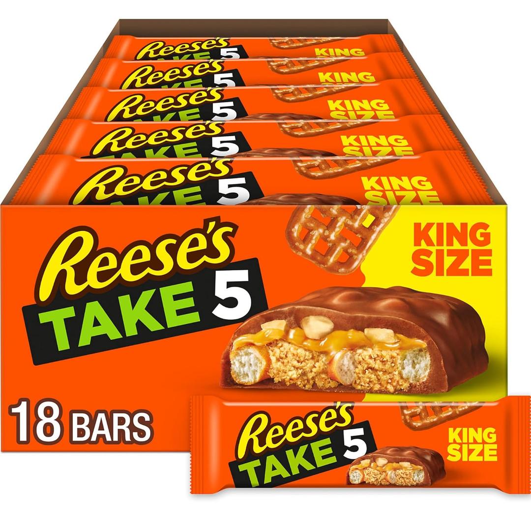 REESE'S TAKE 5 Pretzel, Peanut and Chocolate King Size, Candy Bars, 2.25 oz (18 Count) BBD: 08/2025