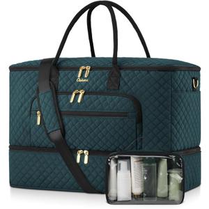 Travel Duffle Bag, Wide Open Large Weekender Bag for Women with Shoe Compartment, Carry on Overnight Bags with Toiletry Bag, Hospital Bag for Women Labor Delivery with Wet Pocket (Dark Green) (45L)