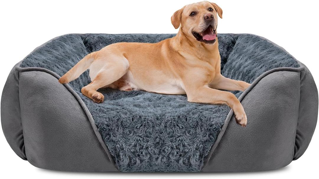 INVENHO XX-Large Dog Bed for Large Medium Small Dogs, Rectangle Washable Dog Bed, Orthopedic Dog Bed, Soft Calming Sleeping Puppy Bed Durable Pet Cuddler with Anti-Slip Bottom XXL(42"x30"x10") (Grey)