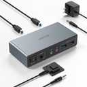 Unitek KVM Switch 2 Monitors 2 Computers 4K@60Hz HDMI+Displayport Dual Monitor KVM Switches 3 USB Ports for Sharing Keyboard Mouse Hard Drives Mic Headset 2 USB-B Cable DC 5V Adapter Controller