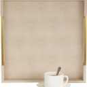 Sagala 16x16 Ivory Shagreen Leather Serving Tray with Brushed Gold Handles, Wooden Decorative Tray for Ottoman Coffee Table Bathroom Vanity Buffet (Ivory-Gold, Square 16")