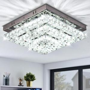 Cainjiazh 11.8" Crystal Chandelier LED Crystal Flush Mount Ceiling Light Modern Chandeliers Square Ceiling Light for Bedrooms Hallway Kitchen Office (6500K Cool White) Without Remote Control
