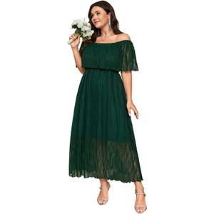 SCOMCHIC Womens Plus Size Formal Dresses Off Shoulder Lace White Bridesmaid Wedding Guest Evening Party Boho Maxi Dress (Green, XXL)