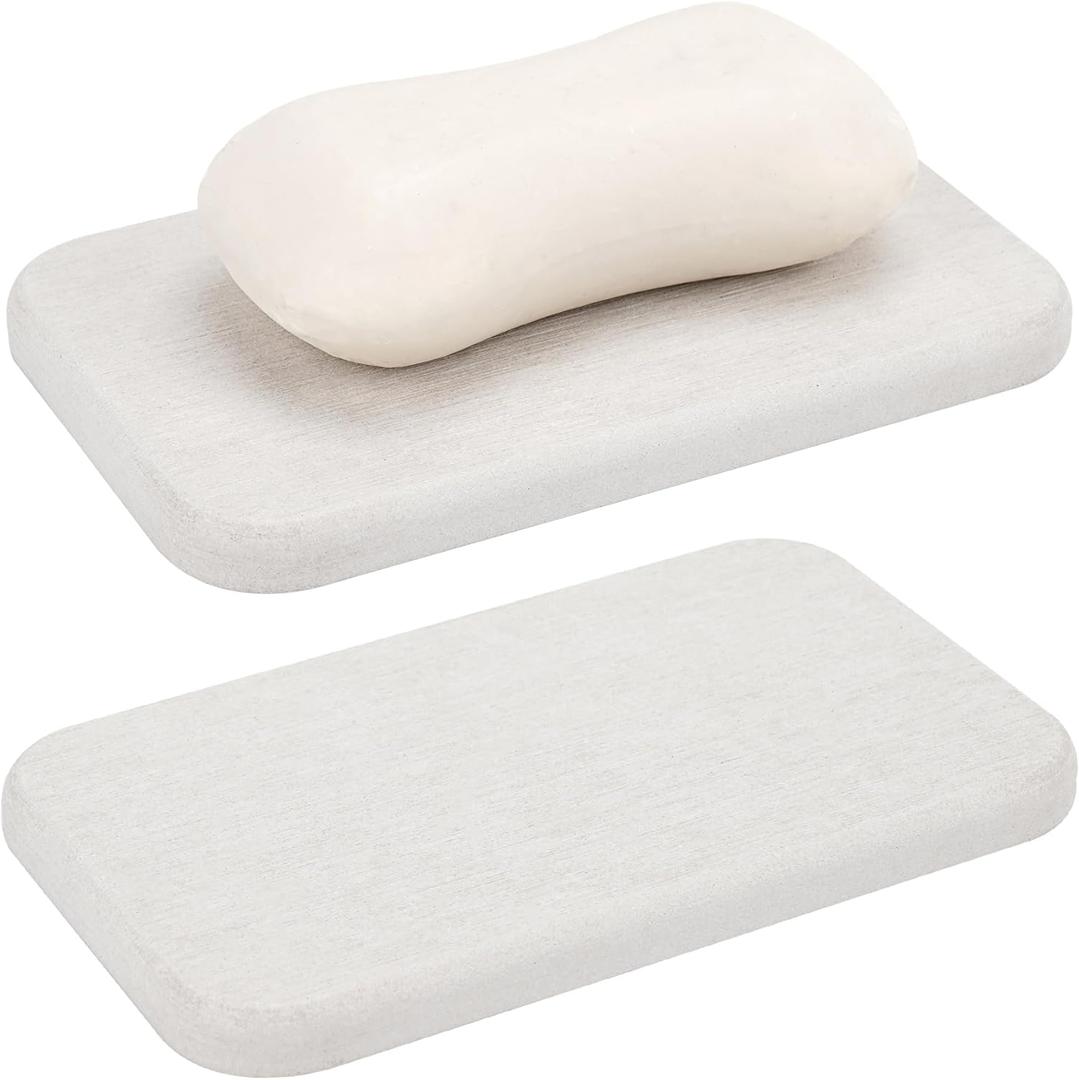 Adorila 2-Pack Diatomite Soap Dish - Instant Dry Bar Soap Holder for Bathroom & Kitchen Sink (White)