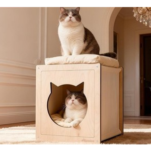 Aiwanture  Wooden Cat beds for Indoor Cats, Large Double Cat House Cave with 2 Soft Cushion, Warm Cozy Pet Hideaway for Kittens & Big Cats, 17.7" x 16.9" x 19.68" Natural