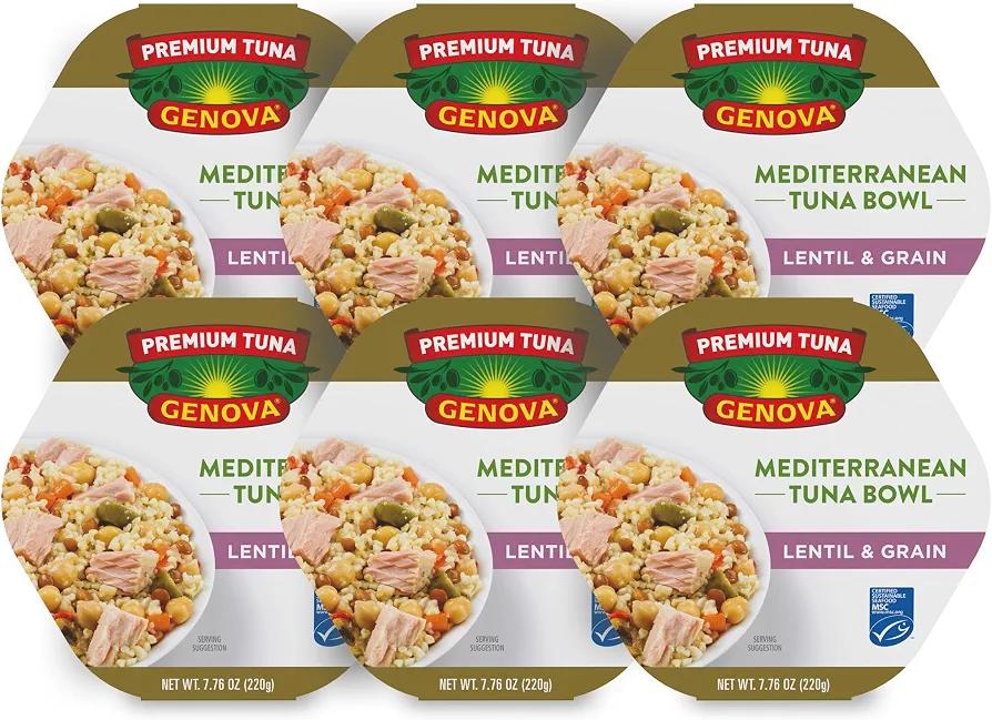 Genova Premium Tuna Mediterreanean Lentil & Grain Salad, 7.76 Ounce Bowls (Pack of 6), Ready to Eat Exp. 10/27/2028