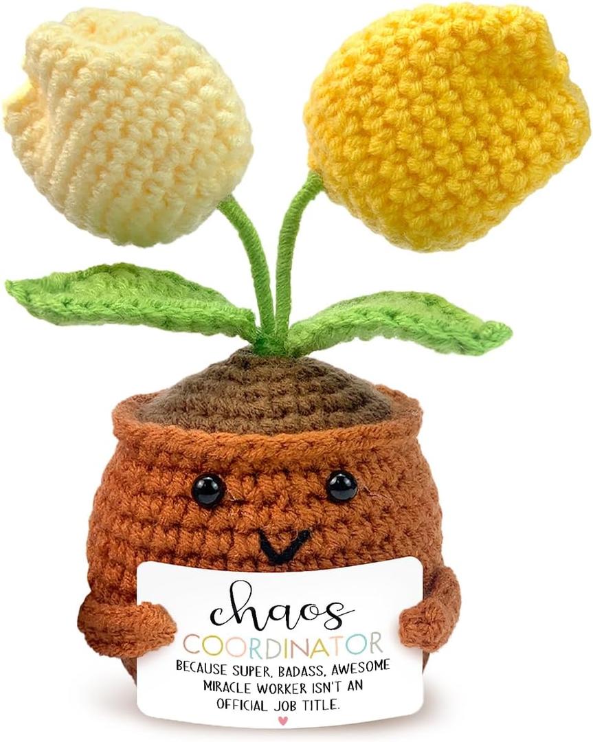 Tiny Detalles Mini Crochet Tulips Mothers Day Gifts for Mom, Chaos Coordinator Crochet Gifts for Women, Birthday Gifts for Mom from Daughter Son, Thank You Gifts for Mother in Law, Step Mama
