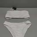 ZAFUL Women Strapless Textured Bandeau Bikini 2 Piece Swimwear Cheeky Solid Lace up Bathing Suits(1-White-CH,S) White S