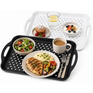 Extra Large Non-Slip Serving Trays with Handles, 2-Pack, 17.7 x 12.5 in