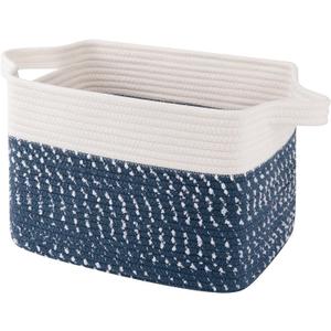 OIAHOMY Storage Basket for Shelves, Woven Cotton Rope Baskets for organizing Storage Bins for Toys,Towel Basket - 13"9.85"8.7", White Blue