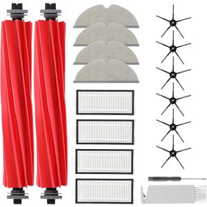 18Pcs Q7 Accessories Kit Replacement Compatible with Roborock Q7 / Q7+ / Q7 Max / Q7 Max+ Robot Vacuum, 2 Main Brush, 4 Mop Cloth Pads, 6 Side Brushes, 4 Washable Filter, 1 Tool (Not for Q7 M5)