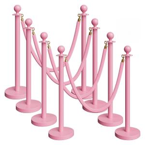 8 Pack Pink Stanchions and Velvet Ropes Set, Stainless Steel Crowd Control Barriers, 4Pcs Pink Ropes and Poles for Party Supplies,Prom,Birthday,Business,Wedding,Baby Shower, Bridal Shower,Anniversary