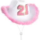 JUSTOTRY 21st Birthday Pink Cowboy Hat - 21ST Birth day Outfit Gifts for Women Cowgirl Hats with Wide Brime for 21st Birthday Decorations