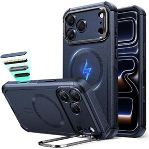 ESR for iPhone 17 Pro Max Phone Case with Stand, 23ft Military-Grade Drop Protection with Camera Control, Shock-Absorbing Rugged Cover, Compatible with MagSafe Accessories, Cyber Series, Blue