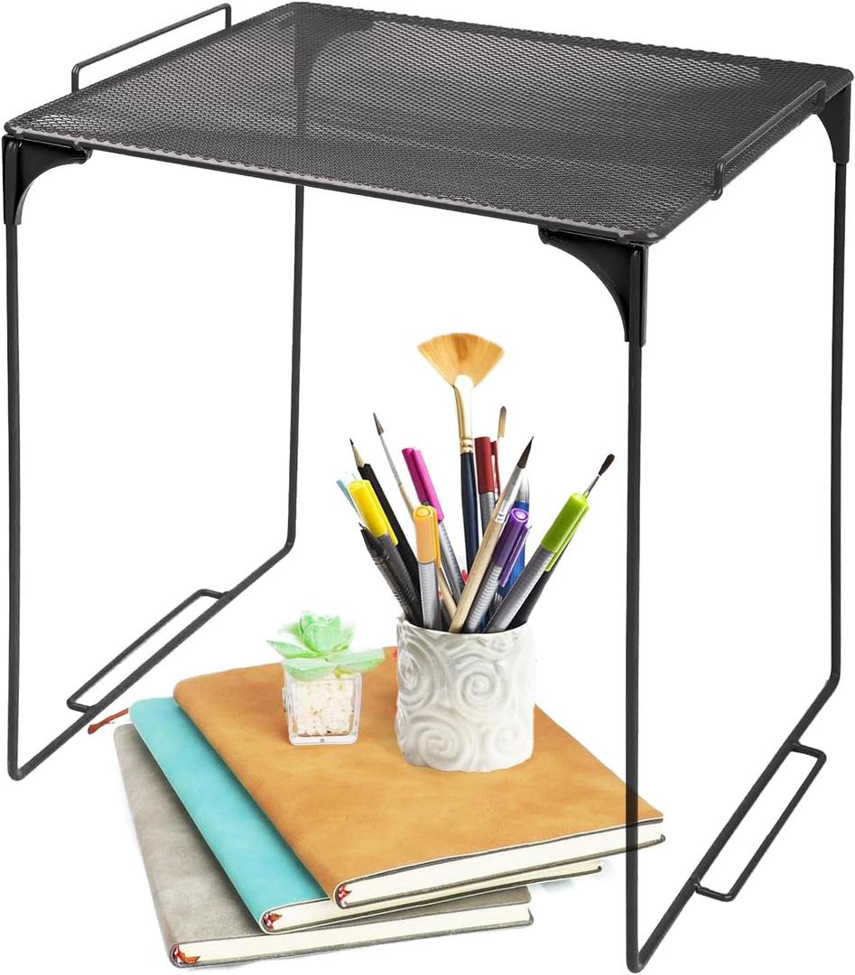 Versatile Metal Mesh Organizer Shelf, Stackable, for Standard Size School Lockers, Also for Gym and Work Lockers, or Even Kitchen Cabinets & Under Sink Organization (Black)