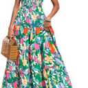 PRETTYGARDEN Smocked Tank Floral Maxi Dresses for Women 2025 Wedding Guest Dress Sleeveless Flowy Long Sundress with Pockets Large