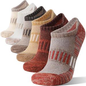 Merino Wool Ankle Athletic Running No Show Socks Cushioned Breathable Low Cut Sports Warm Thick Socks for Women 6 Pairs (Multi Colored Stripes,M)