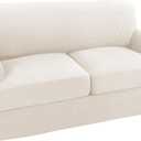 Turquoize 3 Piece T Cushion Loveseat Slipcovers Sofa Cover for 2 Cushion Couch Cover Washable Sofa Slipcover Furniture Covers with 2 Individual T Cushion Seat Covers (2 Cushion Loveseat, Cream)