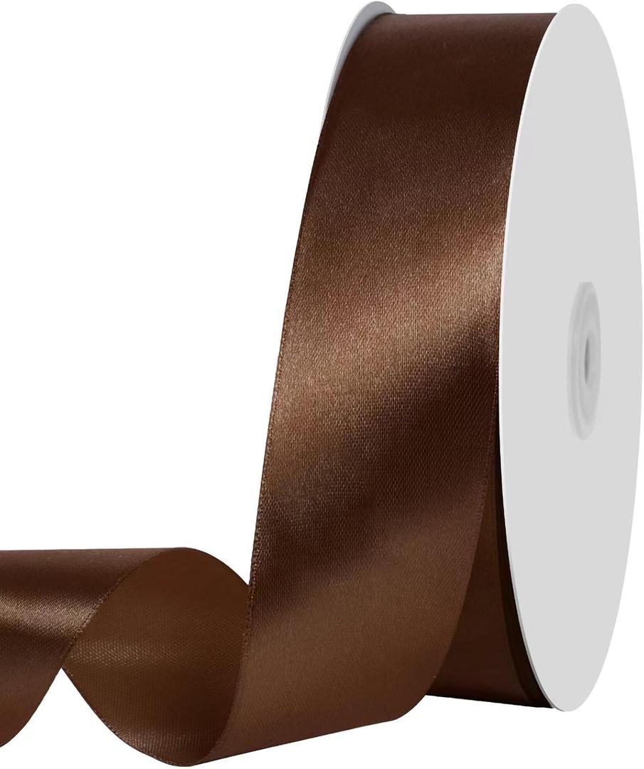 2 x 1 1/2 inch Brown Ribbon,100 Yards 1-1/2 inch Brown Satin Ribbon Solid Fabric Ribbon for Gift Wrapping Floral Bouquets Wedding Home Party Decoration