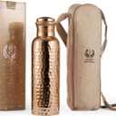 Pure Copper Water Bottle 34 Ounce with Jute Carry Bag  Hammered Leakproof Ayurvedic Copper Vessel for Drinking Water - Reusable Bottle for Home, Office, Gym, Travel & Gifting
