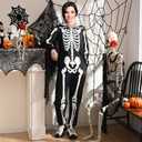 Waipfaru Halloween Skeleton Costume Women-Skeleton Onesie Adult -Front and Back Bone Print with Zip Up Hooded (Medium)