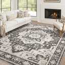 Area Rug 10x14 Washable Vintage - Soft Traditional Rug for Living Room Bedroom Dining Room or Home Office -Non Slip Backing Large Rugs with Low Pile Farmhouse Oriental Retro Carpet - Black Gold
