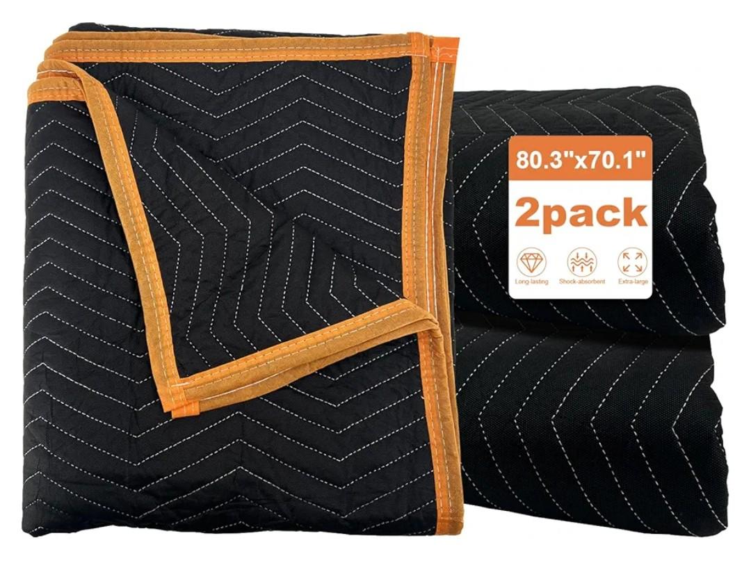 Large moving blankets, 80*72 inches, suitable for furniture moving protection and shipping packaging, quilted furniture pads, extra thick blankets for moving, heavy blanket (black) 2-pack