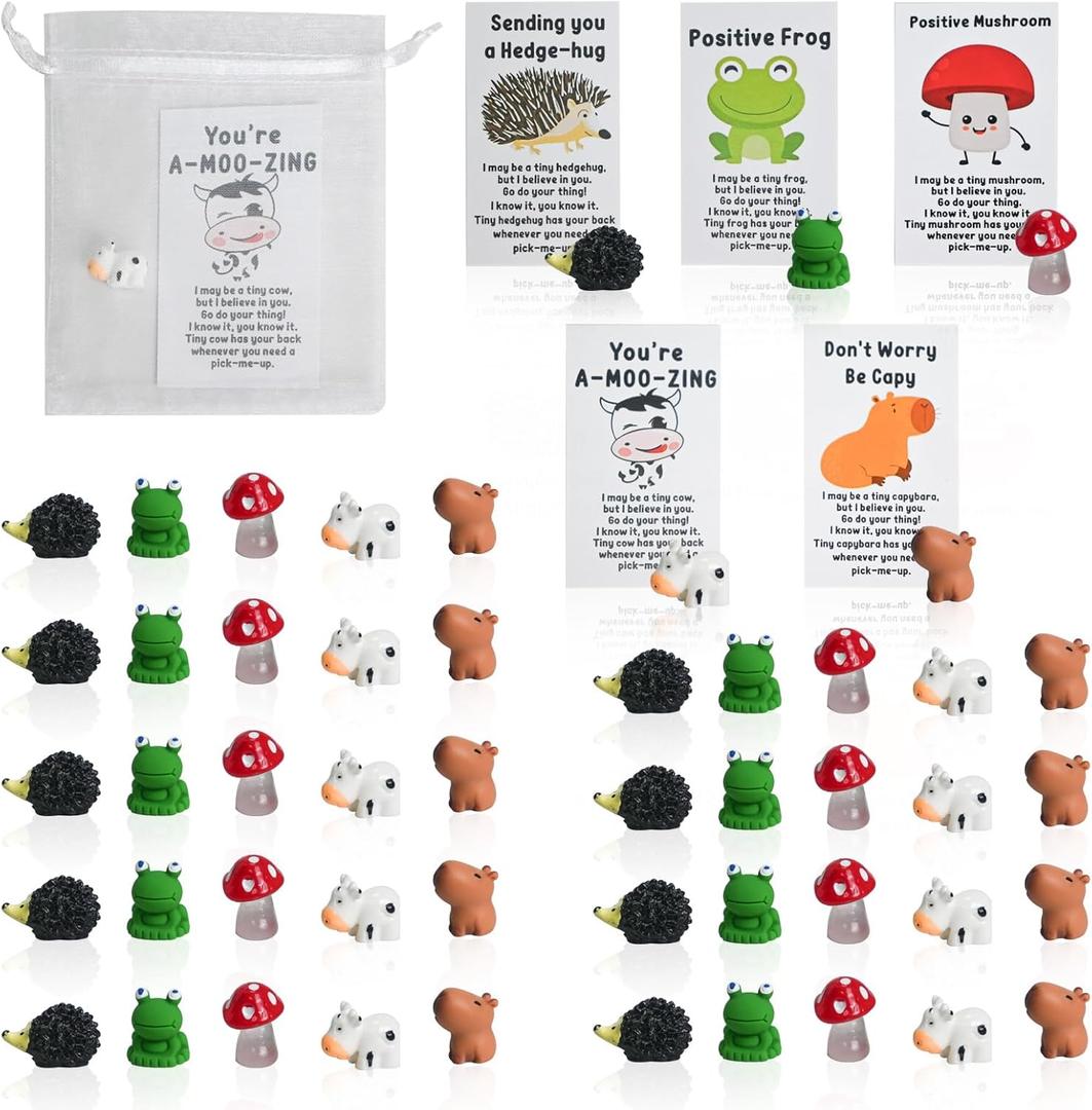 Musepoint Employee Appreciation Gifts Bulk for Coworkers 50 Set, Thank You Staff Gifts Mini Animal Pun Card,and Organza Bags, Ideal for Office Graduation Employee Appreciation Birthday Wedding