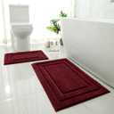 HOMEIDEAS Bathroom Rugs Sets 2 Piece, Super Soft and Absorbent Non Slip Microfiber Machine Washable Bath Mat Set (20" x 32" + 16" x 24", Burgundy Red)