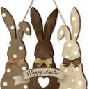 Menkxi Easter Wooden Hanging Sign Bunny Front Door Decor Happy Easter Rabbit Door Hanger Wreath Decoration for Wall Home Indoor Outdoor Spring Decor Supplies, 11.8 x 11.8 Inch