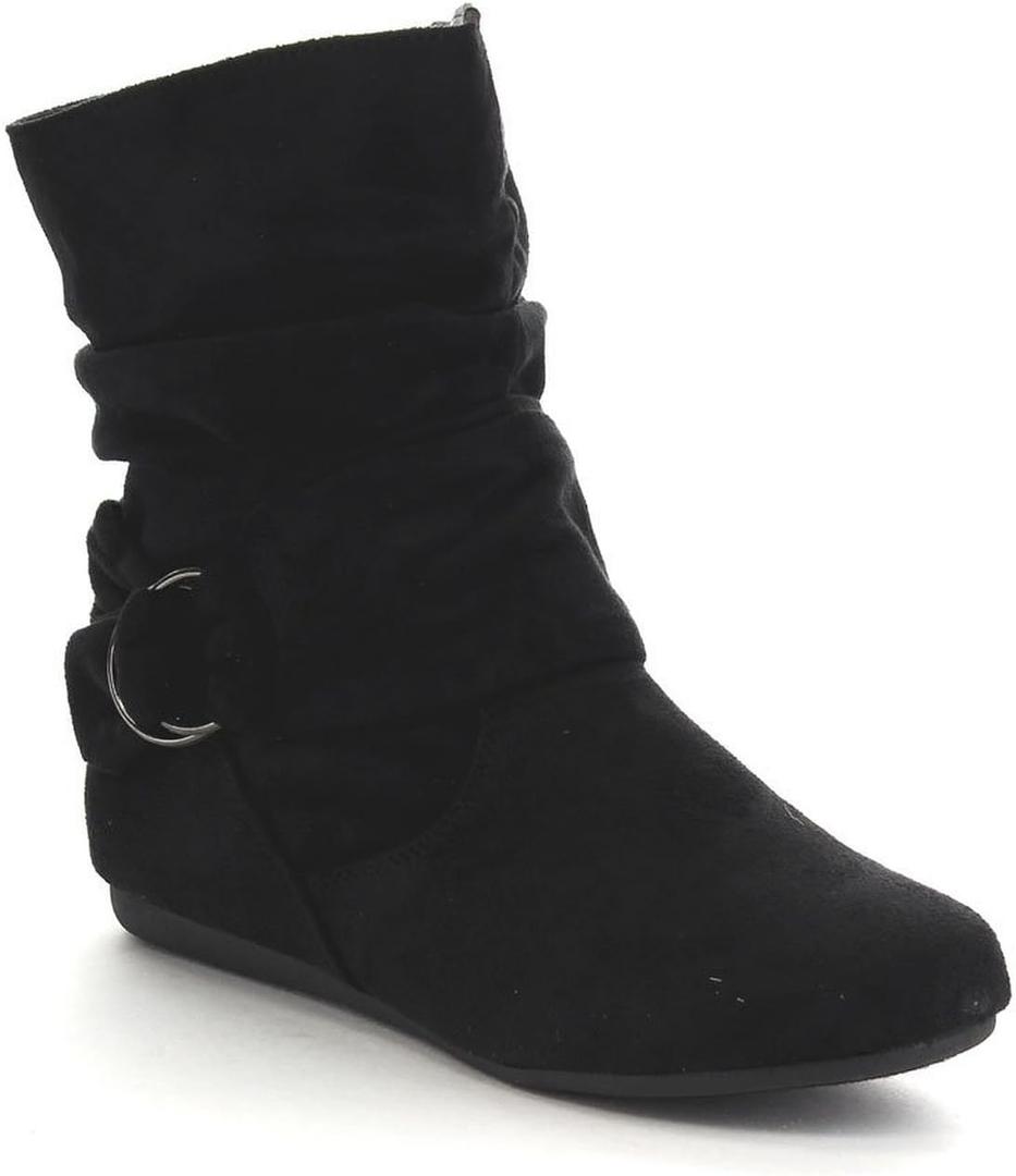 Beston Forever Selena-58 Women's Fashion Mid Calf Flat Heel Side Zipper Slouch Boots, Black, 9