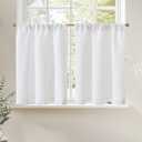 jinchan Linen Kitchen Curtains 36 Inch Rustic Tier Curtains Farmhouse Rod Pocket Cafe Small Window Drapes with Lined Flax Country Light Filtering for Bathroom Laundry Room RV 2 Panels White (26"W x 36"L (Pack of 2), Privacy White)