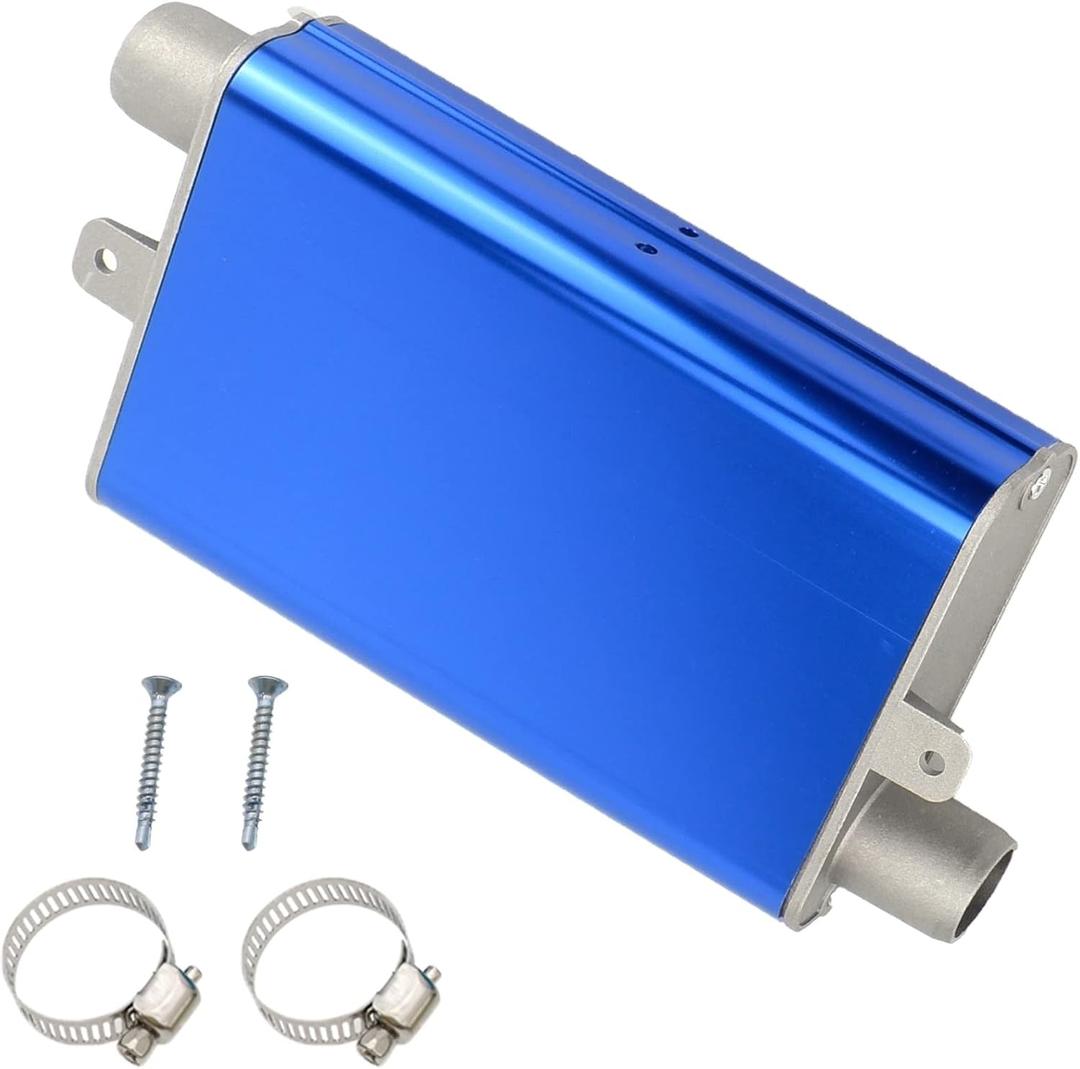 Diesel Heater Exhaust Silencer Muffler with Clamp, 24mm/ 0.94In Upgraded Aluminum Alloy Parking Heater Muffler Fit for Eberspacher Webasto Reducing Noise with Screws - Blue