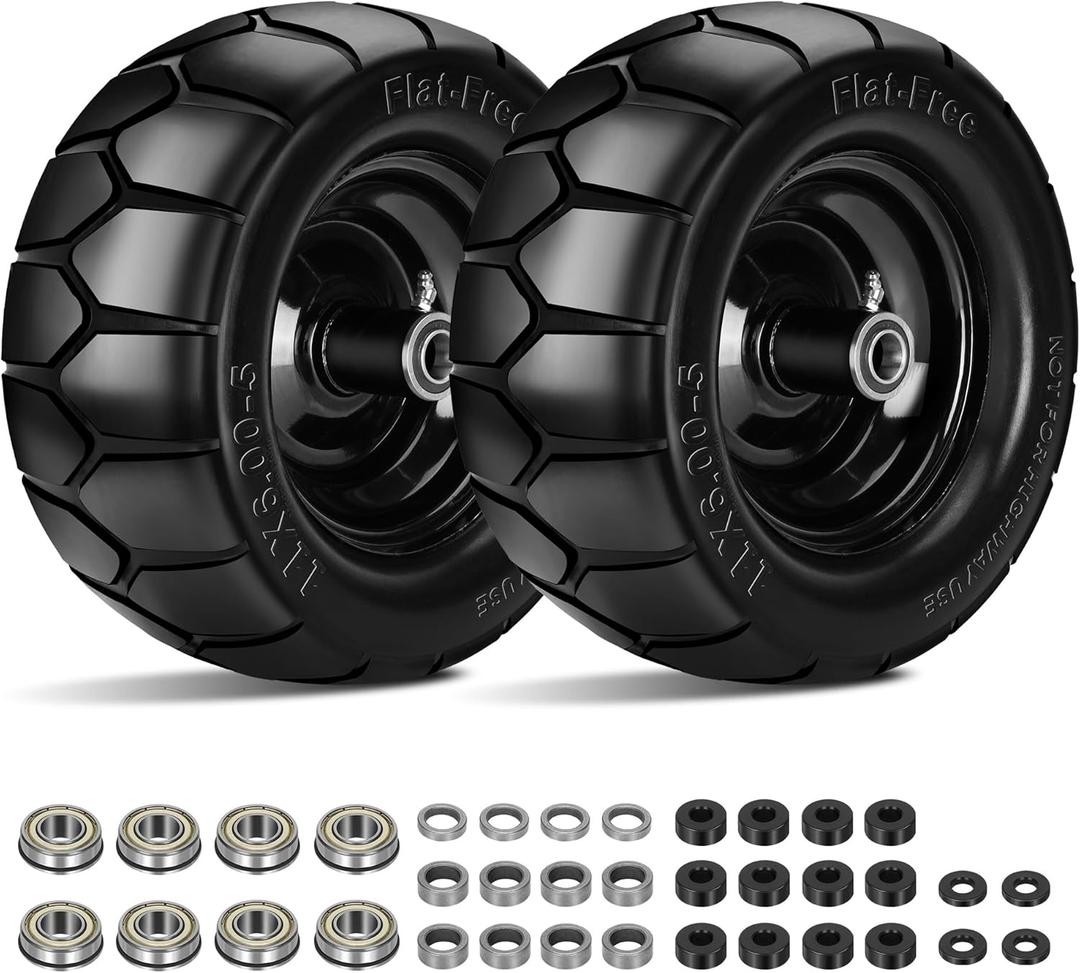 11x6.00-5 Flat Free Tire,2 Pack 11x6.00-5 Tires for Zero Turn Mower With 3/4 & 5/8" or 1/2 Bearing,6"-8" Centered Hub,11x6-5 Lawn Mower Tires Flat Free,Load 400lbs