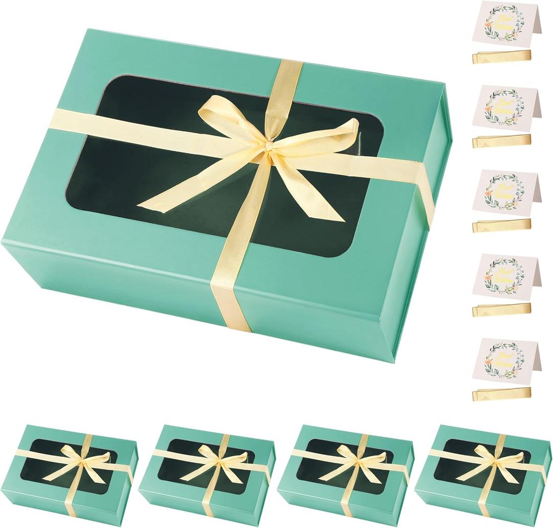Light Green Large Gift Boxes with Window, 13.5"x9"x4.3" Bridesmaid Box for Gift Giving, Birthday Gift Box with Magnetic, Closure Lid Gift Boxes for Presents, Cute Box, Luxury for Gift Packaging, Gift Box for Wrapping Gifts