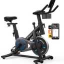 MERACH Exercise Bike, Brake Pad Stationary Bike with Exclusive App, Low Noise Indoor Cycling Bike with 300lbs Weight Capacity, Tablet Mount and Fitness Courses for Weight Loss (Friction-Black)