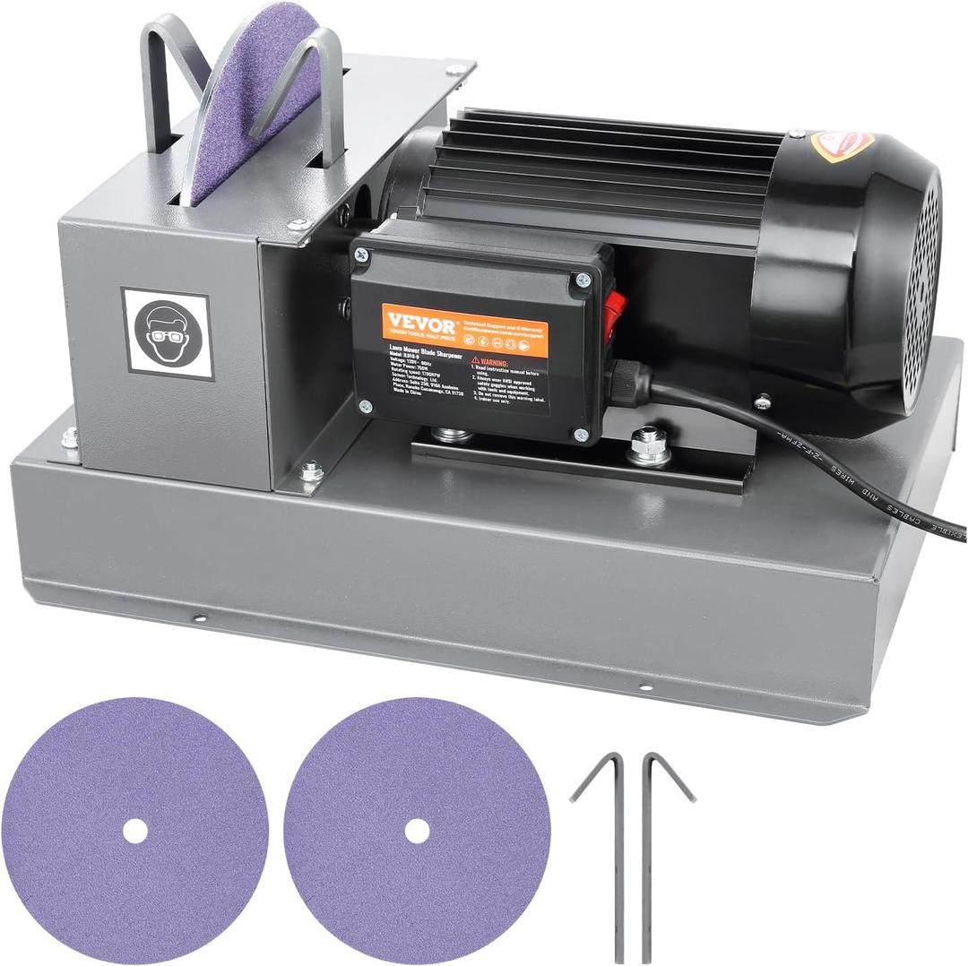 VEVOR Lawn Mower Blade Sharpener, 1HP 750W Lawnmower Blade Grinder with 9-inch Ceramic Grinding Wheel, Powerful Bench Mower Sharpening Machine for High/Low Lift Blades, Gator Blades, Flat Blades