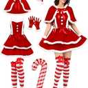 SOMSOC Mrs Santa Claus Costume Christmas Outfits For Women With Cape Santa Halter Dress Socks Balloons Xmas Cosplay, M