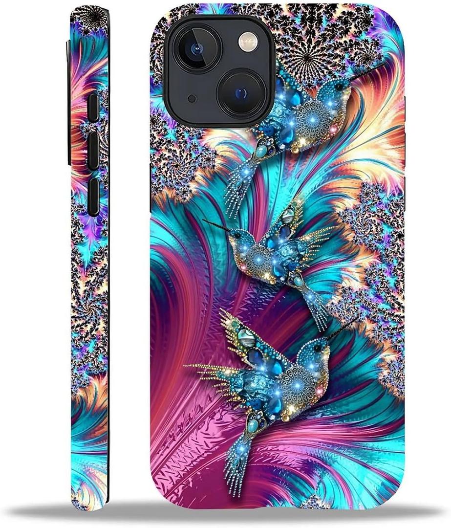 for iPhone 14 Plus Case with 2-in-1 Glossy All Inclusive Anti Fall Doublelayer Protection Soft TPU+PC Back Pattern Case Compatible with iPhone 14 Plus 6.7inch for Women Diamond Bird