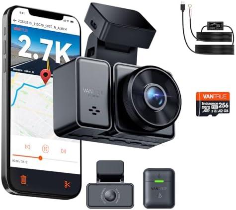 [ Bundle-3 Items: Vantrue E2 Dual 2.7K GPS Dash Cam + Vantrue 256GB SD Card + Hardwire Kit ] 2.7K Dash Cam Front and Rear, Buffered Parking Mode, Night Vision, GPS, Voice Control Car Cam
