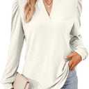 Dokotoo Womens Spring Fashion 2025 Long Sleeve Tops Dressy Casual Blouses Trendy V Neck Puff Sleeve Shirts Business Outfits S