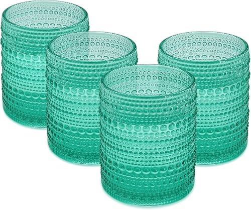 Luminthra Set of 6 Vintage 12 oz Crystal Glasses, Old Fashioned Glass Cups for Water, Juice, Coffee, and Beer (Aqua Blue)